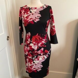 SLNY Black and Red Floral Long Sleeve Dress